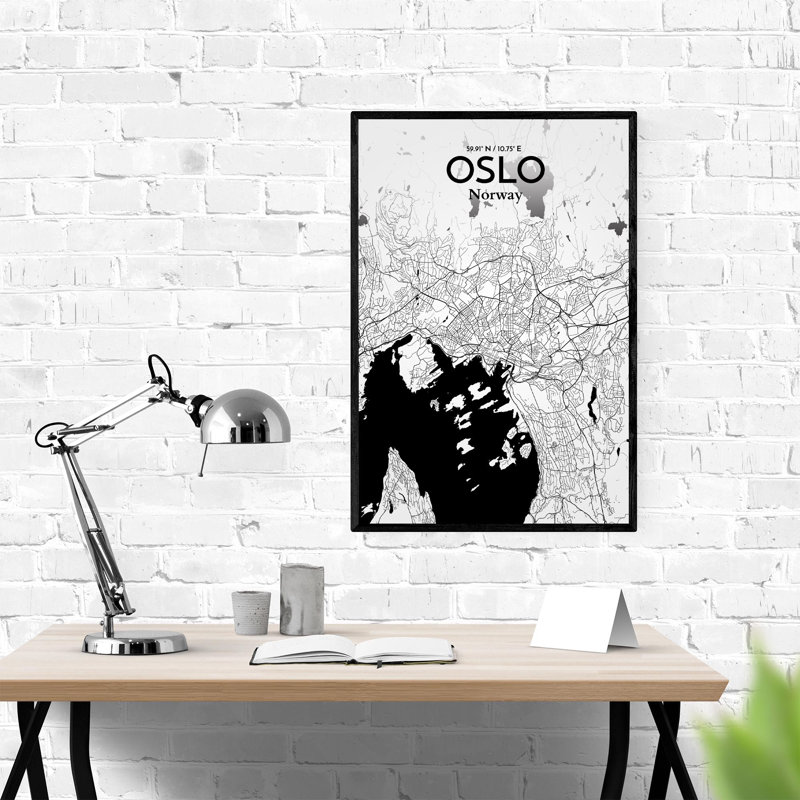 Oslo, carte de la ville, impression, Noir et blanc, H 36 po x l 24 po