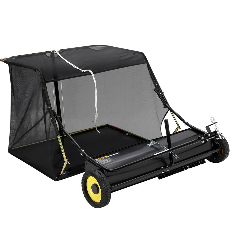 44” Tow-Behind Lawn Sweeper with Large Capacity Hopper, Heavy-Duty Leaf & Grass Collector, Adjustable Brush Height and Easy Dump Rope