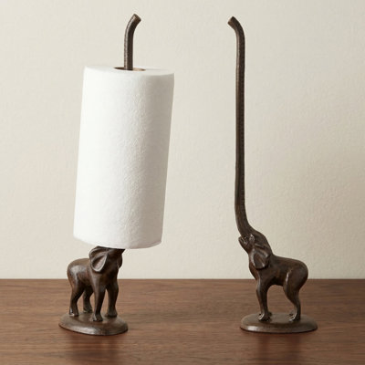 Retro Elephant Soid Cast Iron Paper Towel Holder, Sculptural Napkin Holder With Weighted Accent Base