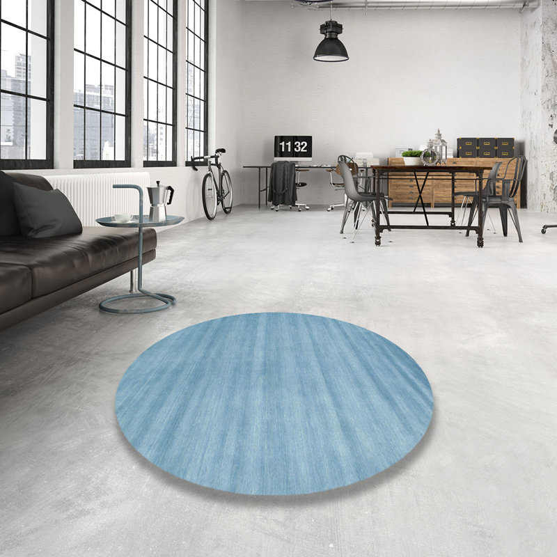 Tapis de zone bleu contemporain, Rond 3 pi