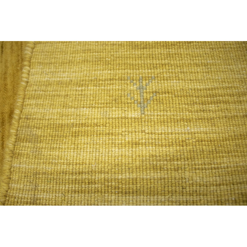 Tapis doré en laine tissé à la main, Rectangulaire 3 pi x 5 pi