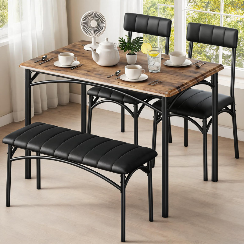 Ensemble de table de salle à manger rectangulaire pour 4 personnes, table de cuisine moderne avec banc rembourré et 2 chaises rembourrées, ensemble de table de salle à manger compacte pour petits espaces, appartements, assemblage rapide