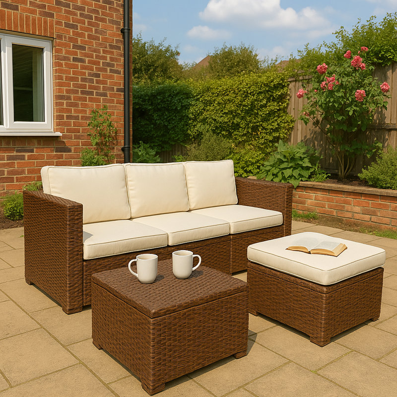 Myah 4 Seater Rattan Corner Sofa Set, Brown 