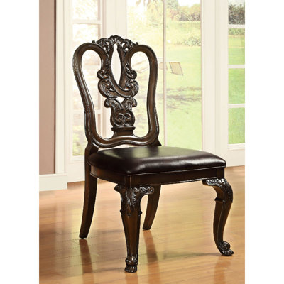 2 Pieces Traditional Side Chairs - Solid Wood In Brown Cherry With Padded Seat And Intricate Back Dining Dark Construction