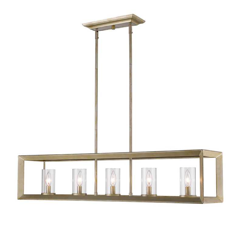 Averee 5 - Light Dimmable Linear Chandelier, Opal Glass, White Gold