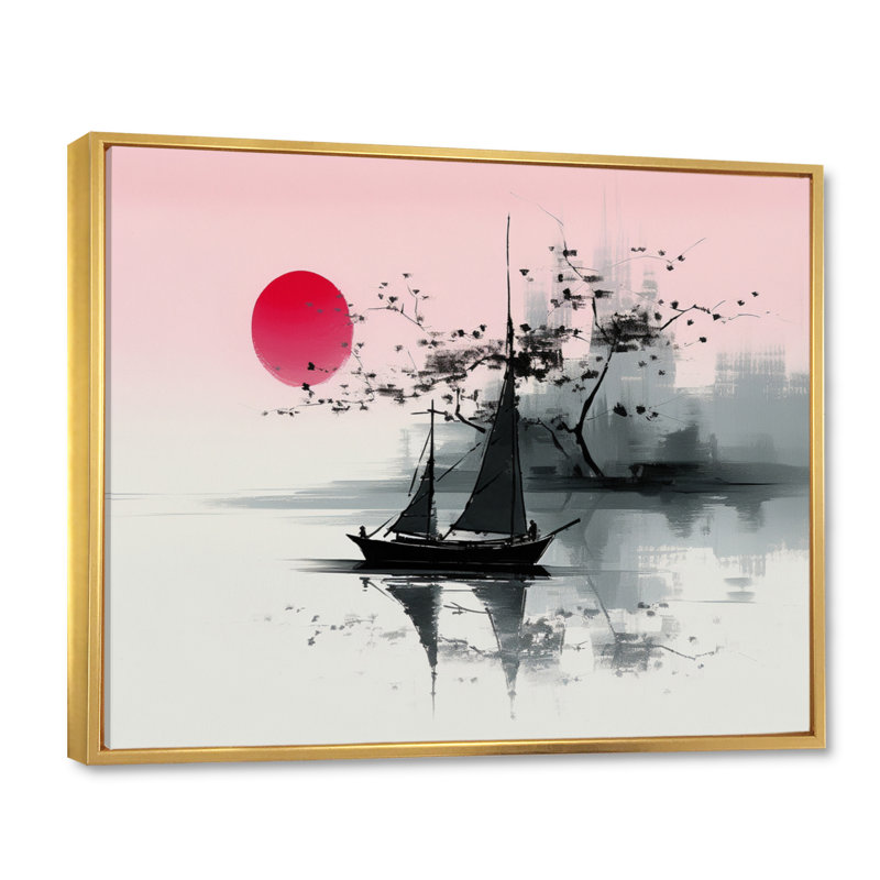 Art asiatique, voilier Sumi I - impression, H 12 po x l 20 po x P 1 po, Cadre flottant doré