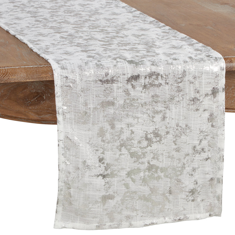 Polson Metallic Print Table Runner, Silver, 90" x 15"