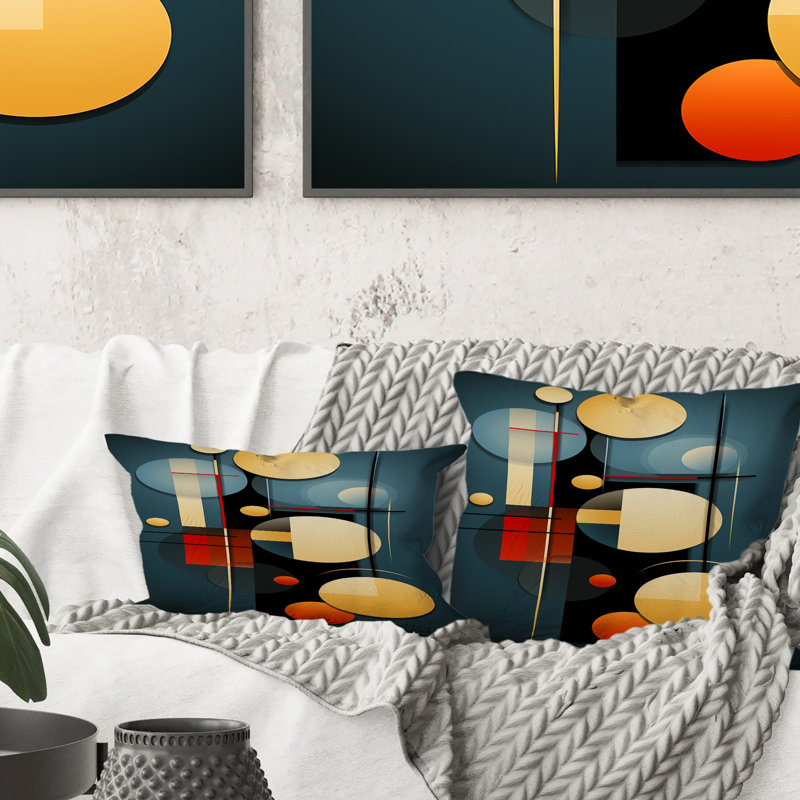 Retro Bliss Abstract Circular Geometrics VI - Coussin décoratif à imprimé géométrique abstrait