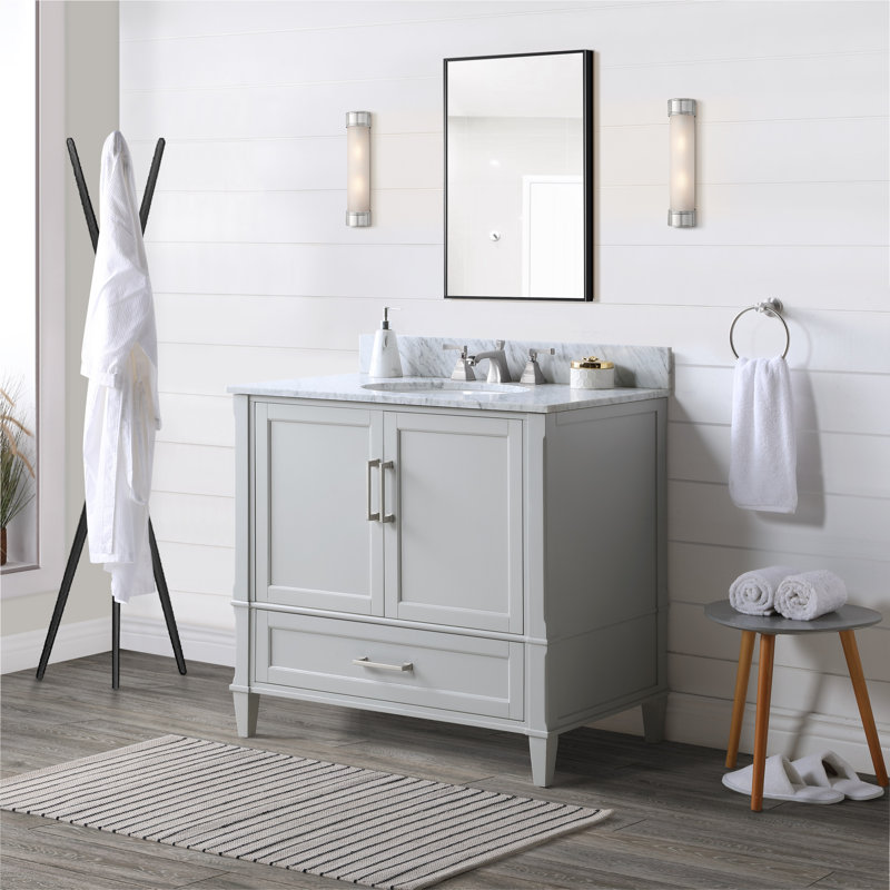 Montauk 36'' W Single Vanity, Morning Fog Gray, White Granite