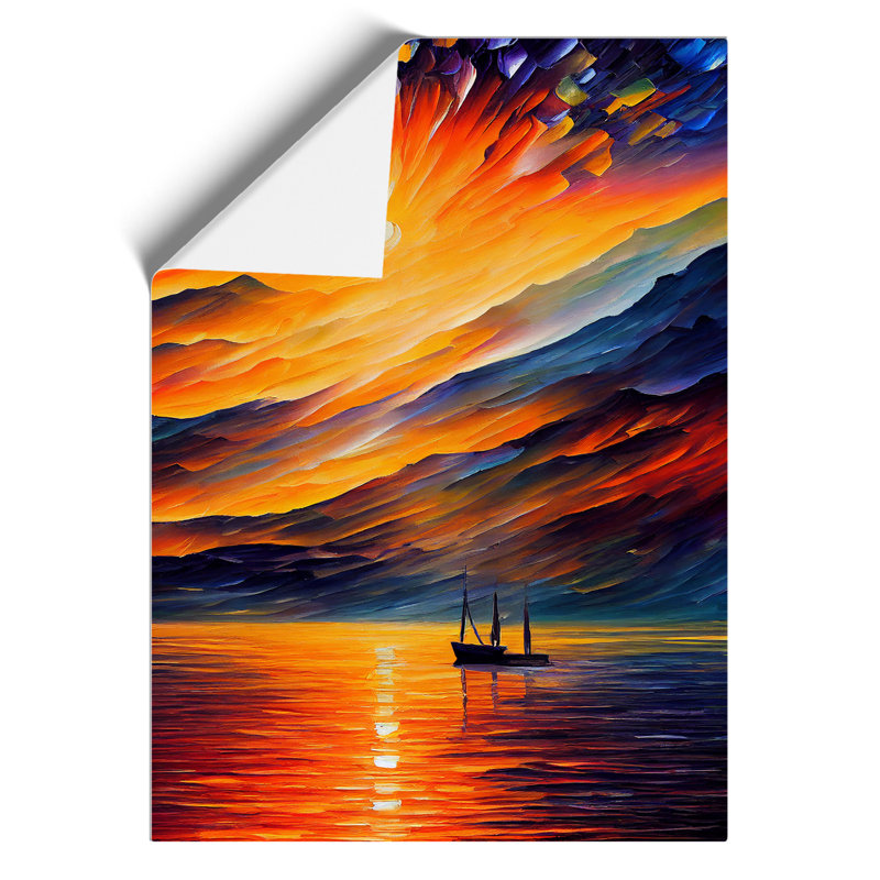 Boats Under The Sunset No.6 - Painting, 59.4cm H x 42cm W, Paper, No Matte