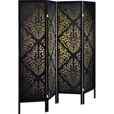 4 Folding Privacy Screen In Black - Traditional Style With Alluring Print, 72.28"X69.5"X0.73 Shielding , 72.28In High X 69.5In Wide 0.73In Deep