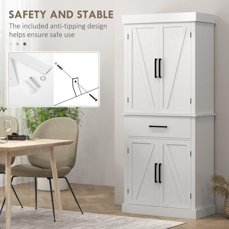 White Farmhouse Freestanding Kitchen Pantry Cabinet with Barn Doors