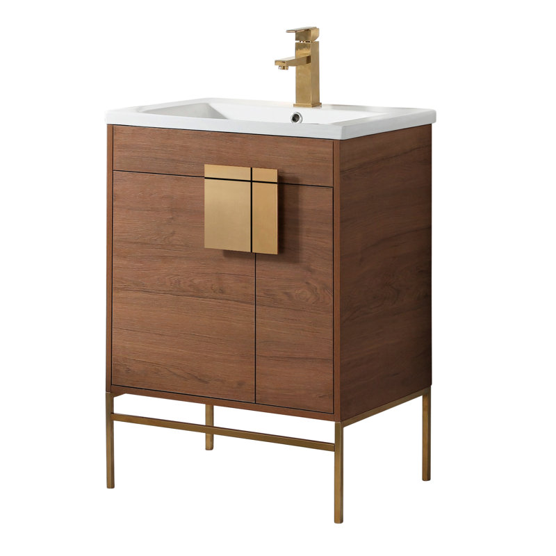 Ensemble de meuble-lavabo simple 24 po Maisie, Laiton satiné, Noyer épicé