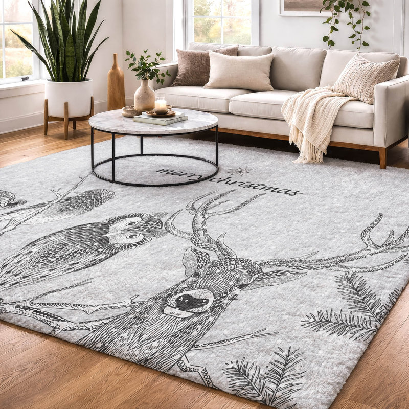 Premium Machine Washable Dream Shag ADS221 Holiday Woodsy Animals Rug, 9' x 12'