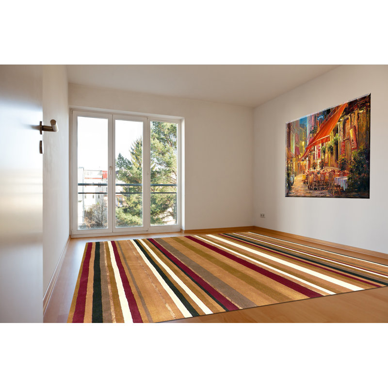 Tapis décoratif en laine Touffetée à la main en soie brun/brun/rouge/vert Brigg, Rectangle 7 pi 9 po x 9 pi 9 po