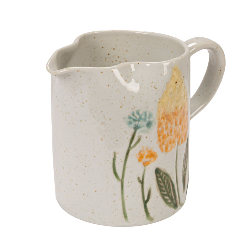 Hand-Painted Stoneware Pitcher With Flowers