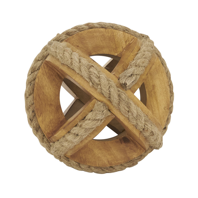 Natural Wooden Rope Decorative Orb, 5" H x 5" W x 5" D, White