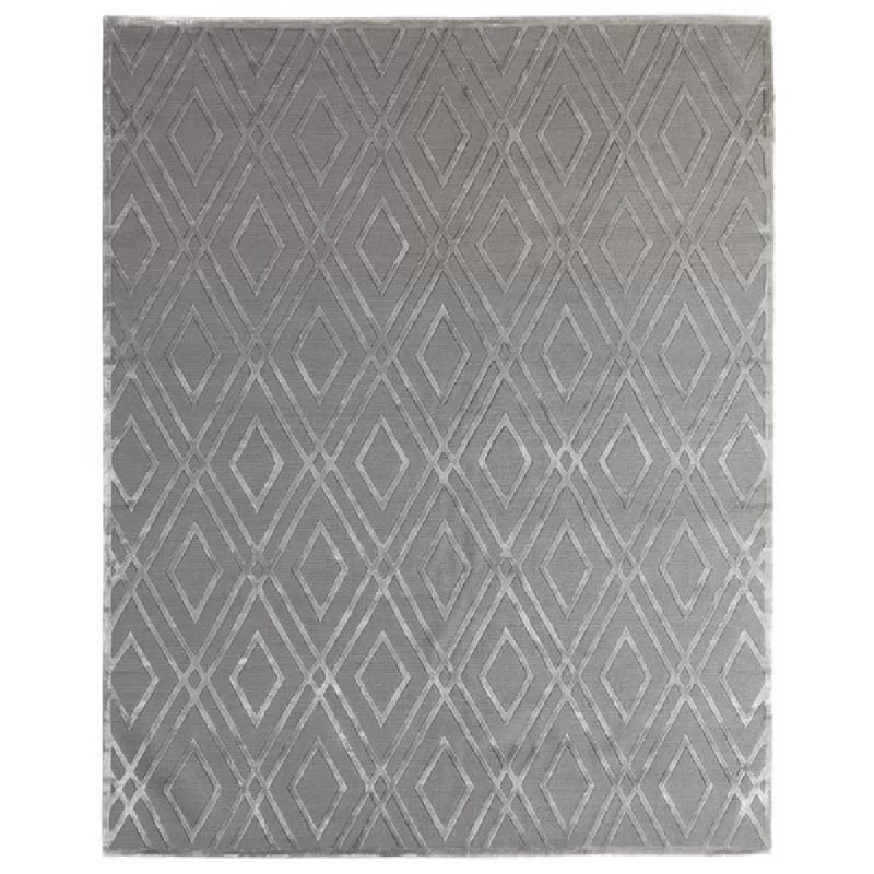 Metro-Velvet Geometric Area Rug in Silver, Rectangle 6' x 9'