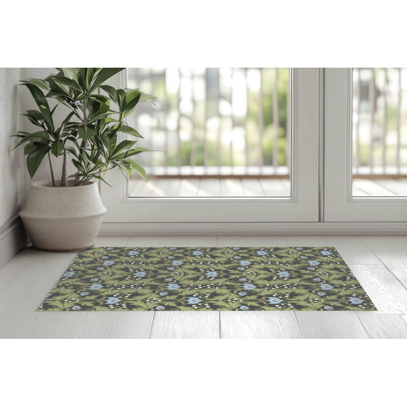 Ogee Leaf Indoor Doormat, Charcoal, 48" W x 72" L