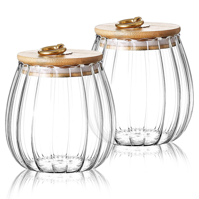 2 Pack 700ML Oval Glass Jars | Airtight Bamboo Lid Food Storage Canisters for Kitchen Pantry