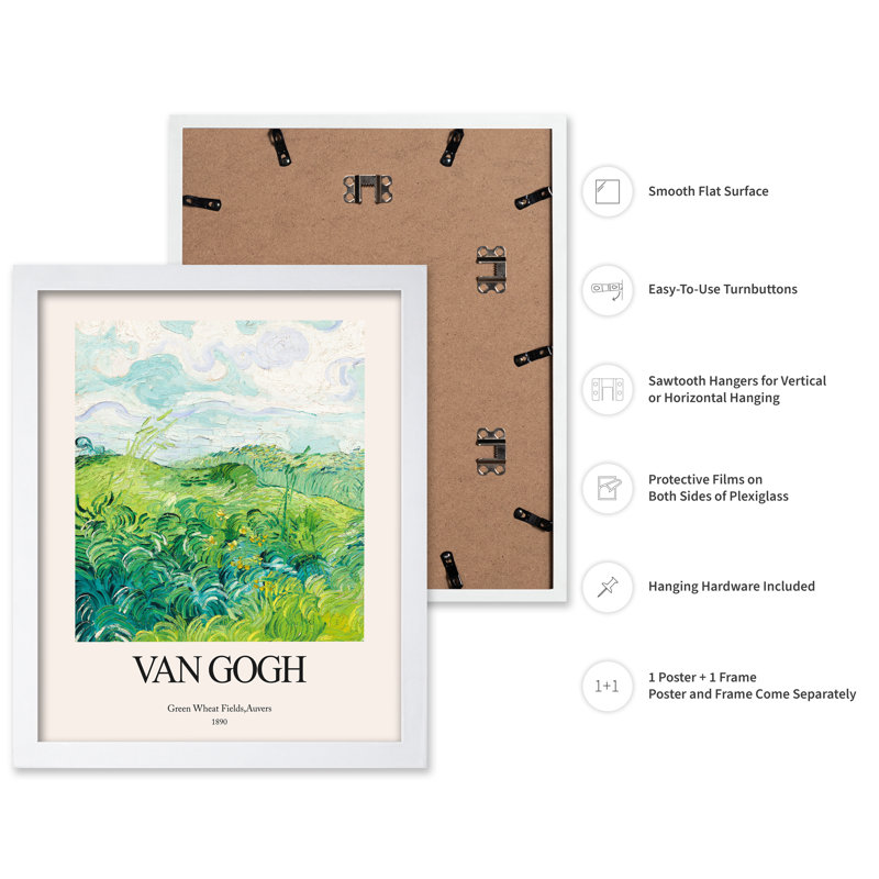 Van Gogh - Champs de blé vert, Affiche, Encadrement blanc, H 16 po x l 20 po