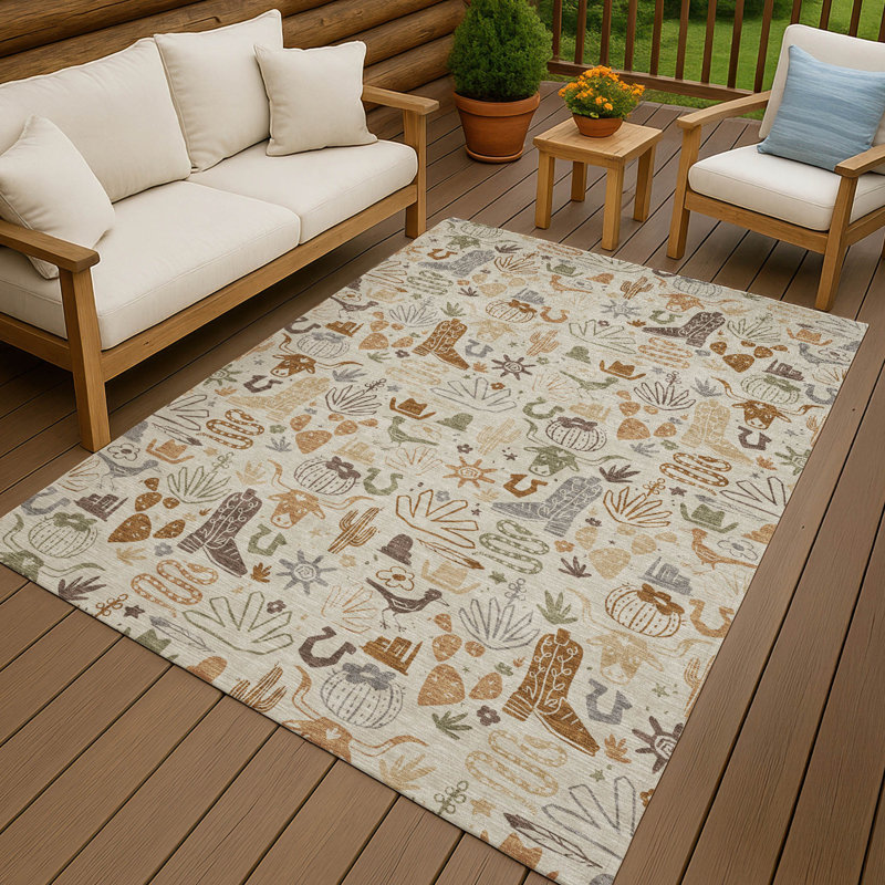Machine Washable Indoor/Outdoor Chantille ACN2512 Kids Rug, Beige, Rectangle 5' x 7'6"