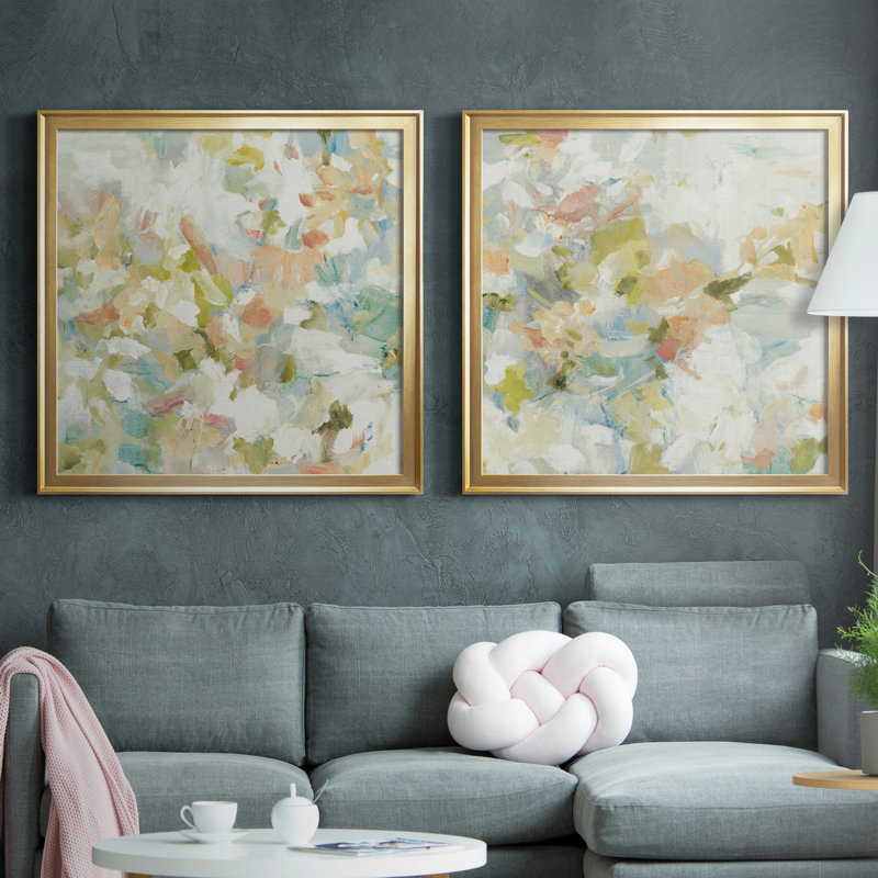 Floral Blush - ensemble de 2 reproductions d'art sur toiles, Impression encadrée sans passe-partout, H 26,5 po x l 53 po