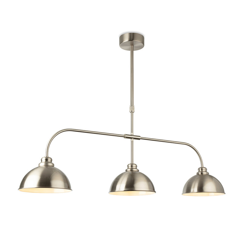 3 - Light Kitchen Island Pendant, Brushed Steel