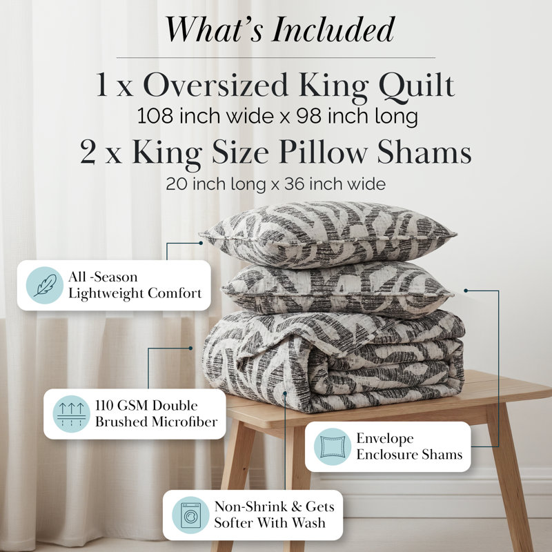 Ensemble de courtepointe légère surdimensionnée avec taies décoratives Khari par Southshore Fine Linens, Ardoise