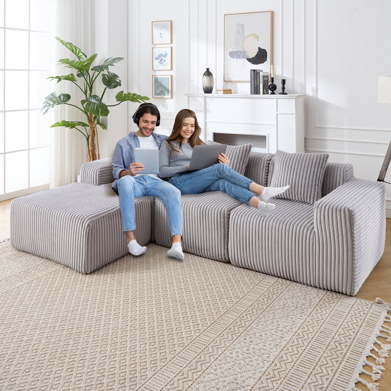 Modern Minimalist Modular Sectional Sofa, L-Shape Upholstered Cloud Couch with Deep Seats, Right Facing Chaise for Living Room