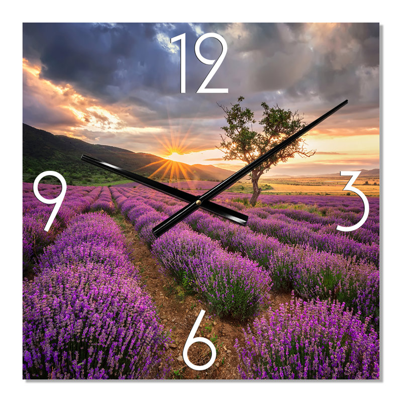 Lever de soleil et nuages dramatiques au-dessus du champ de lavande - horloge murale, Petit