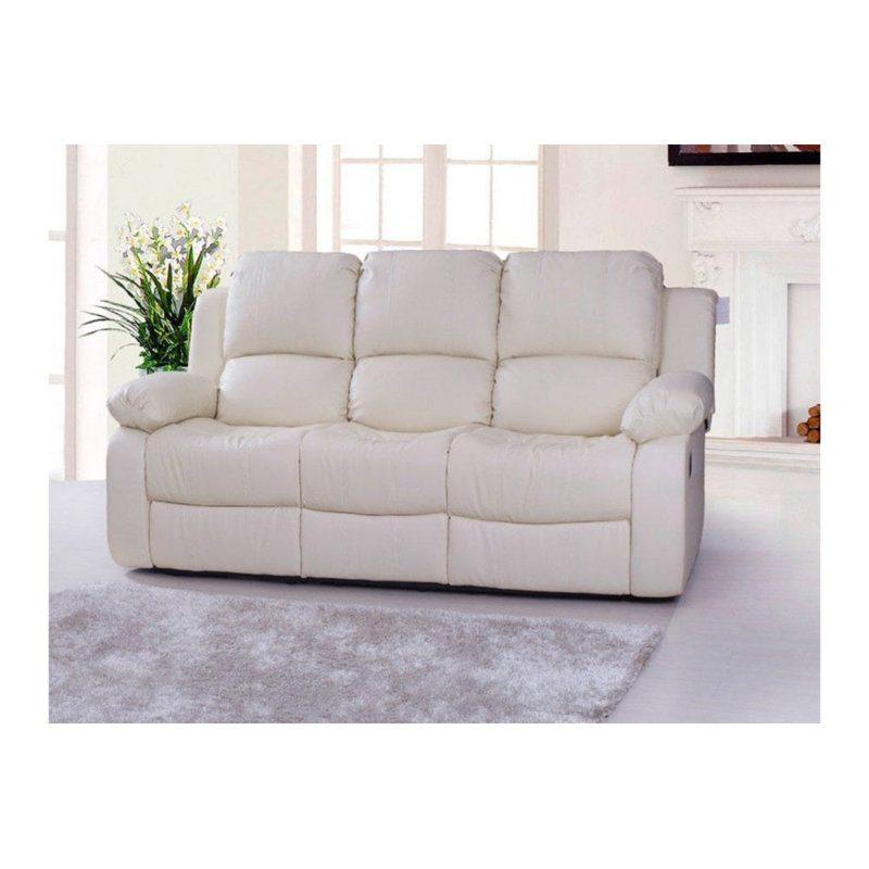 Arberie Reclining Sofa, Manual, Cream, Faux Leather