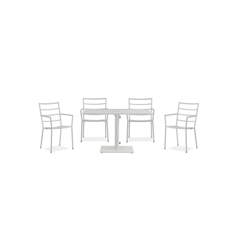 Linear 4 - Person Patio Dining Set with Rectangular Table , Cushions Included, White