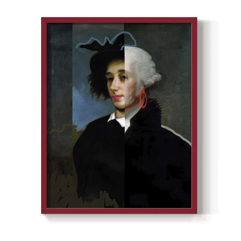 Reproduction encadrée CheekyMasterGeorge - bois massif, H 15 po x l 12 po, Rouge