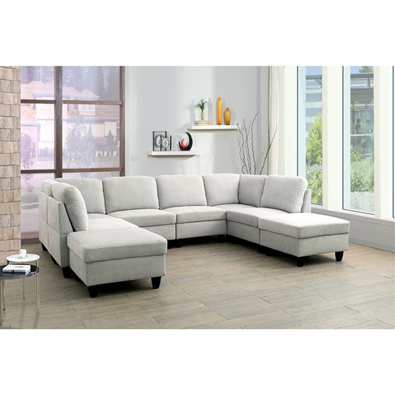 Canapé modulaire rembourré 8 pièces Gigel, Microfibre grise