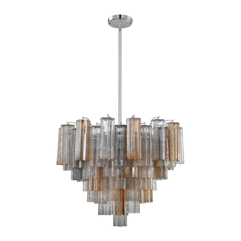 Dimmable Tiered Chandelier, 21.5" H x 26.75" W x 26.75" D, Gray/Yellow, Polished Chrome
