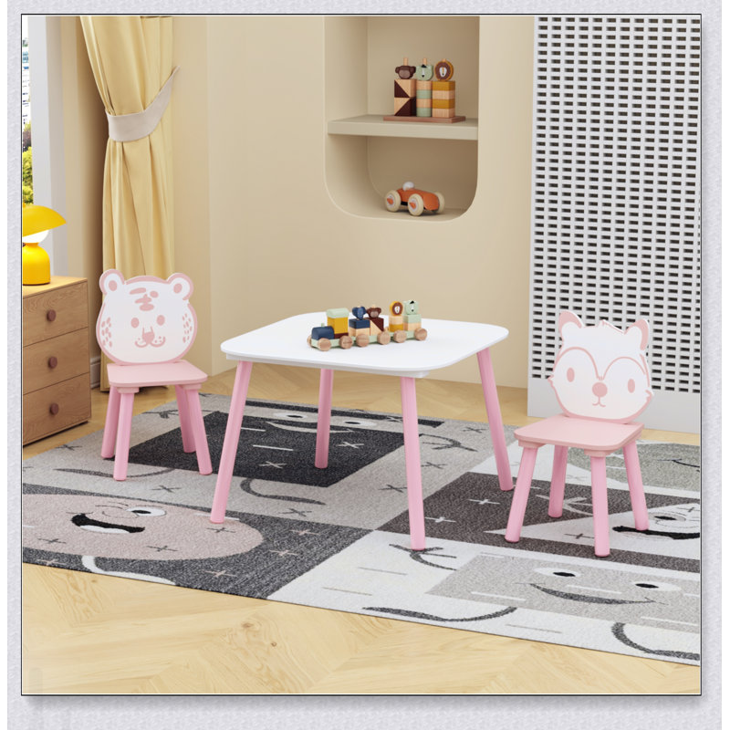 Ensemble de table et de chaises pour enfants, bureau pour tout-petits en bois 3 pièces avec dossier animal, parfait pour les activités de dessin, d'apprentissage et de salle de jeux
