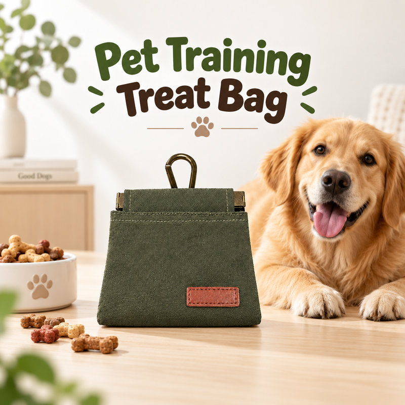 Wax‑Coated Waterproof Canvas Dog Treat Pouch, Clip‑on Waist Pet Snack Storage Bag, Quick‑Snap Closure Feeding Pouch for Outdoor Dog Walking & Training