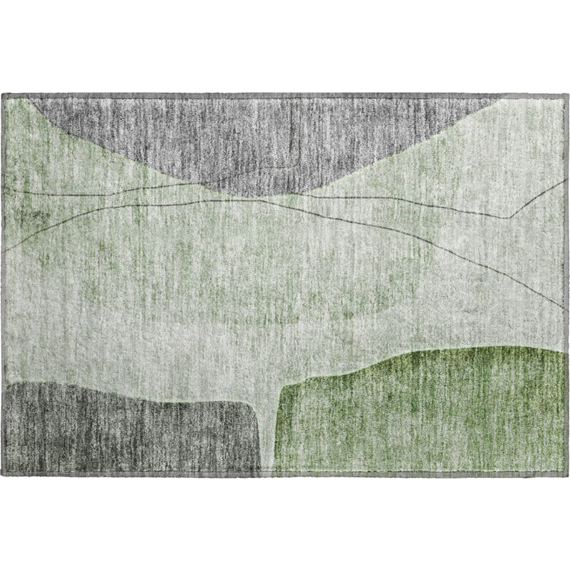 Mayfield Green and Gray Rectangular Synthetic Washable Rug