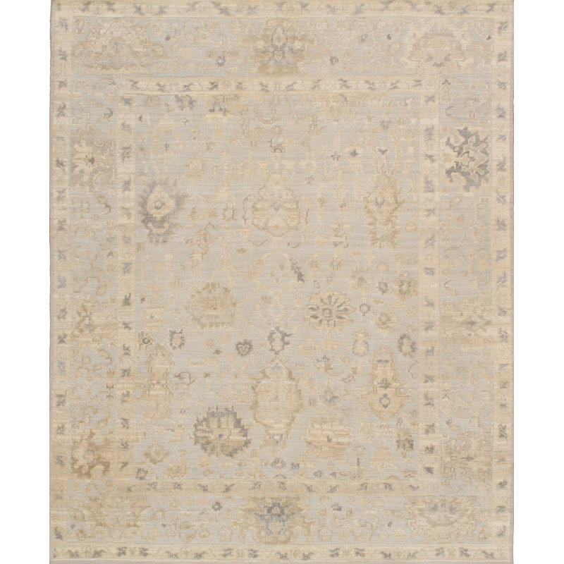 Oushak Hand-Knotted Blue Wool Area Rug, Rectangle 10'2" x 14'