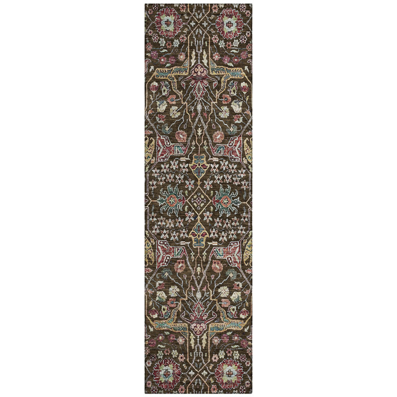 Machine Washable Indoor/Outdoor Cicel ACN1132 Chocolate Rug, Runner 2'3" x 7'6"