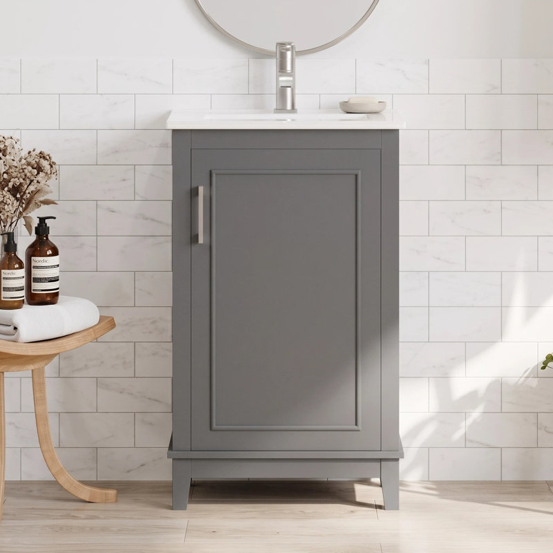 Meuble-lavabo simple 20 po avec plateau Makayla, Gris