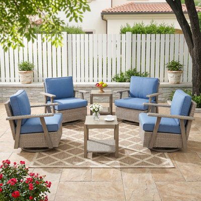 6-pieces 360 Degree Oversized Resin Wicker Outdoor Swivel Rocking Patio Chair With Table And Cushion