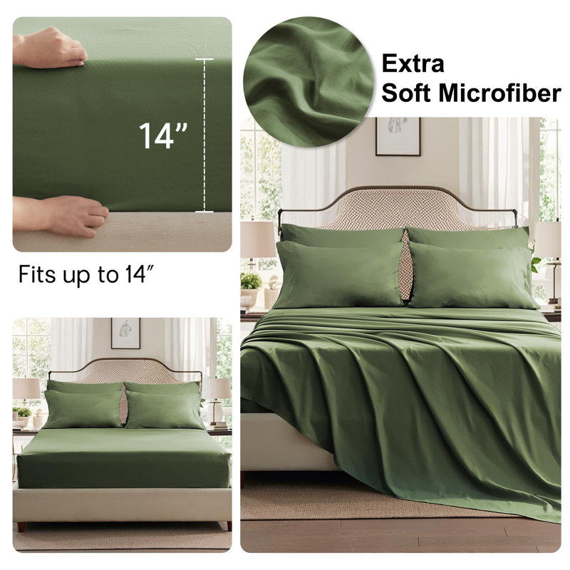 Comforter Set 7 Pieces, Queen Comforter + 6 Additional Pieces, Olive Green