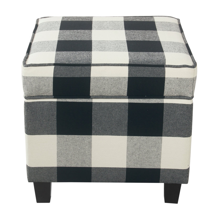 Repose-pieds carré avec rangement 17,5 "Asha, Tissu écossais noir tissé Buffalo