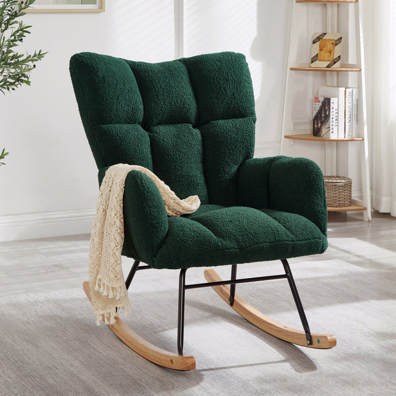Chaise berçante capitonnée et rembourrée en tissu Teddy, Vert