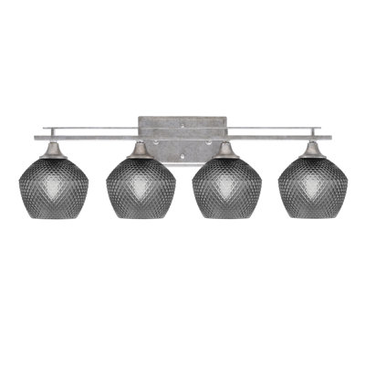 Uptowne 4 Light Bath Bar Shown In Aged Silver Finish With 6" Textured Glass
