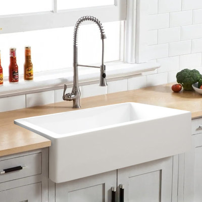 37"W x 19"D Fireclay Farmhouse Kitchen Sink, White Apron Front Single Bowl