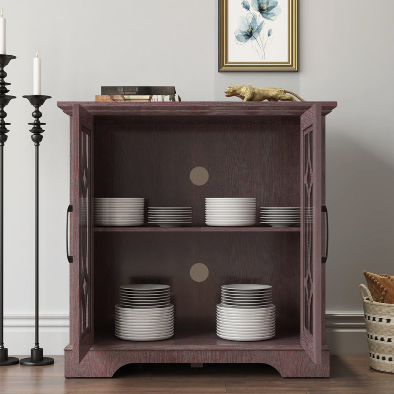Buffet l 33,94 po x P 15,16 po x H 33,27 po avec porte vitrée, tablette réglable à 3 positions, rouge foncé pour espace de vie spacieux