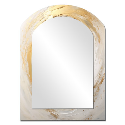 Gold And White Soft Wave Vortex I - Abstract Spirals Asymmetrical Mirror, Beige Arch Decorative Wall Mirror, Printed Metal Art